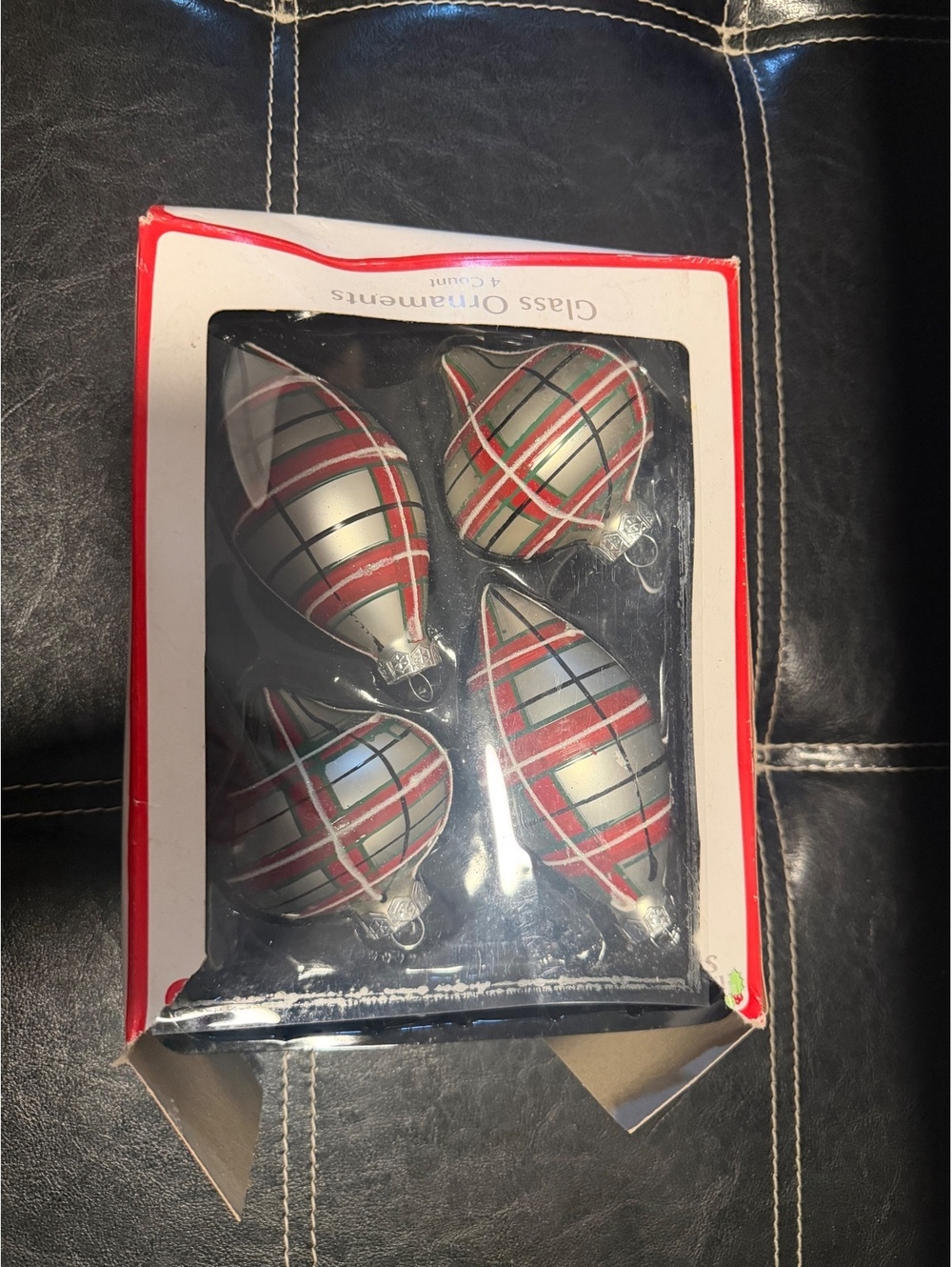 Set of 4 Plaid Christmas Ball Ornaments